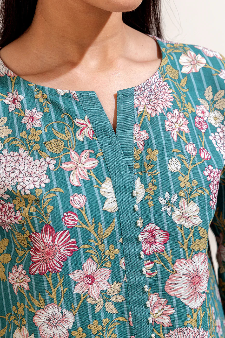 3 Piece Printed Khaddar Suit Turquoise Gloom