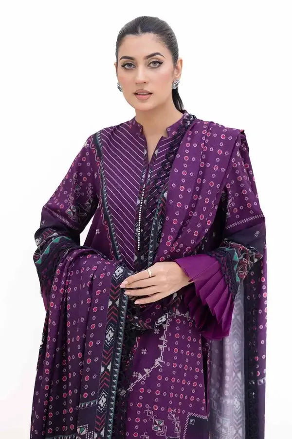 3 Piece Unstitched Printed Dhanak Suit DH-42008