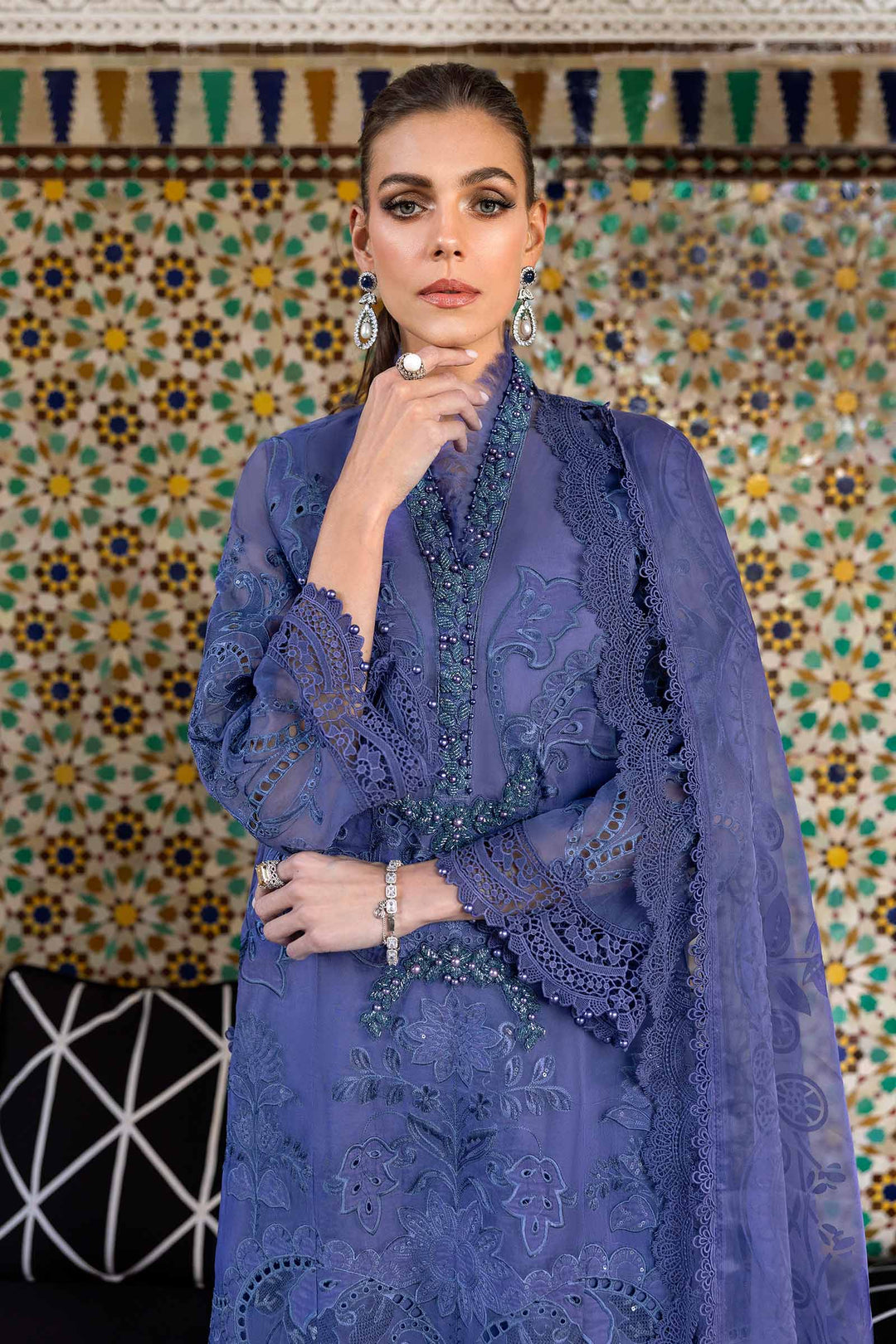 3 Piece Violet Embroidered Organza Suit | D-2506-B