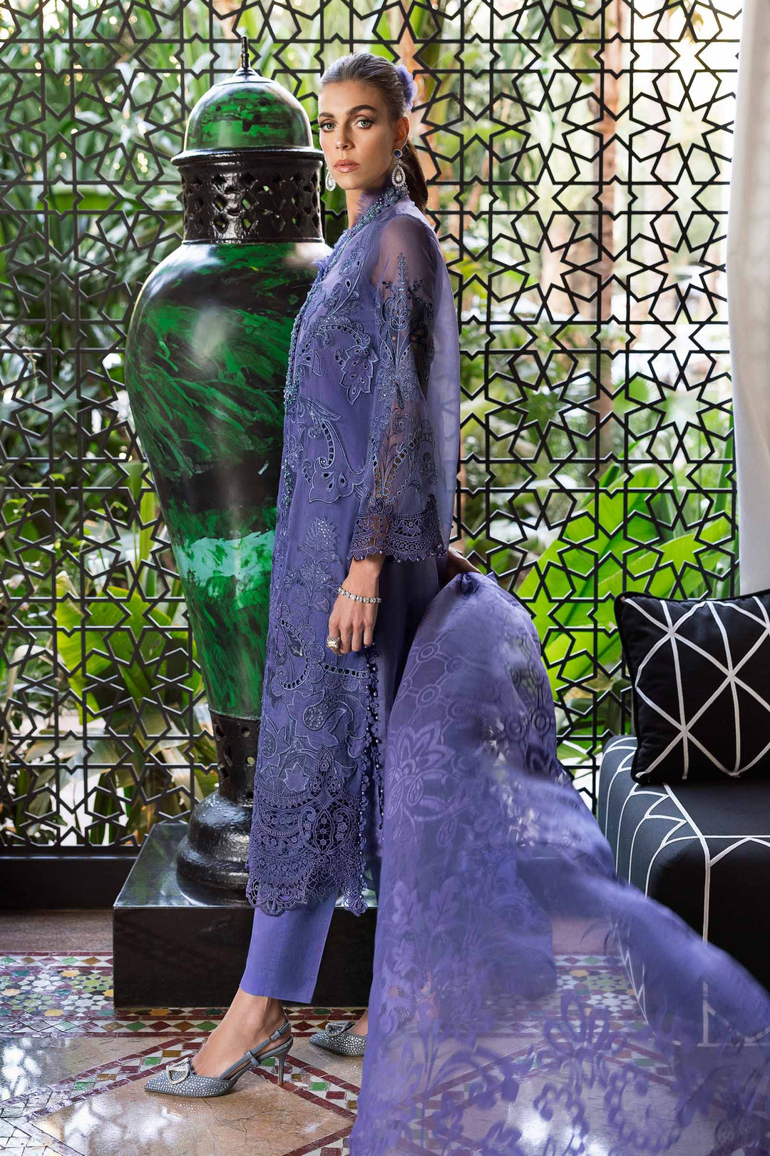 3 Piece Violet Embroidered Organza Suit | D-2506-B