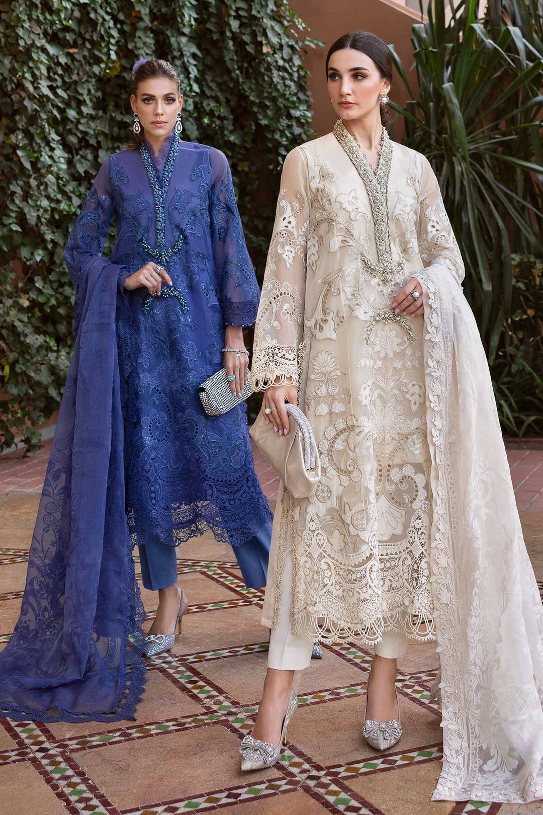 3 Piece Violet Embroidered Organza Suit | D-2506-B