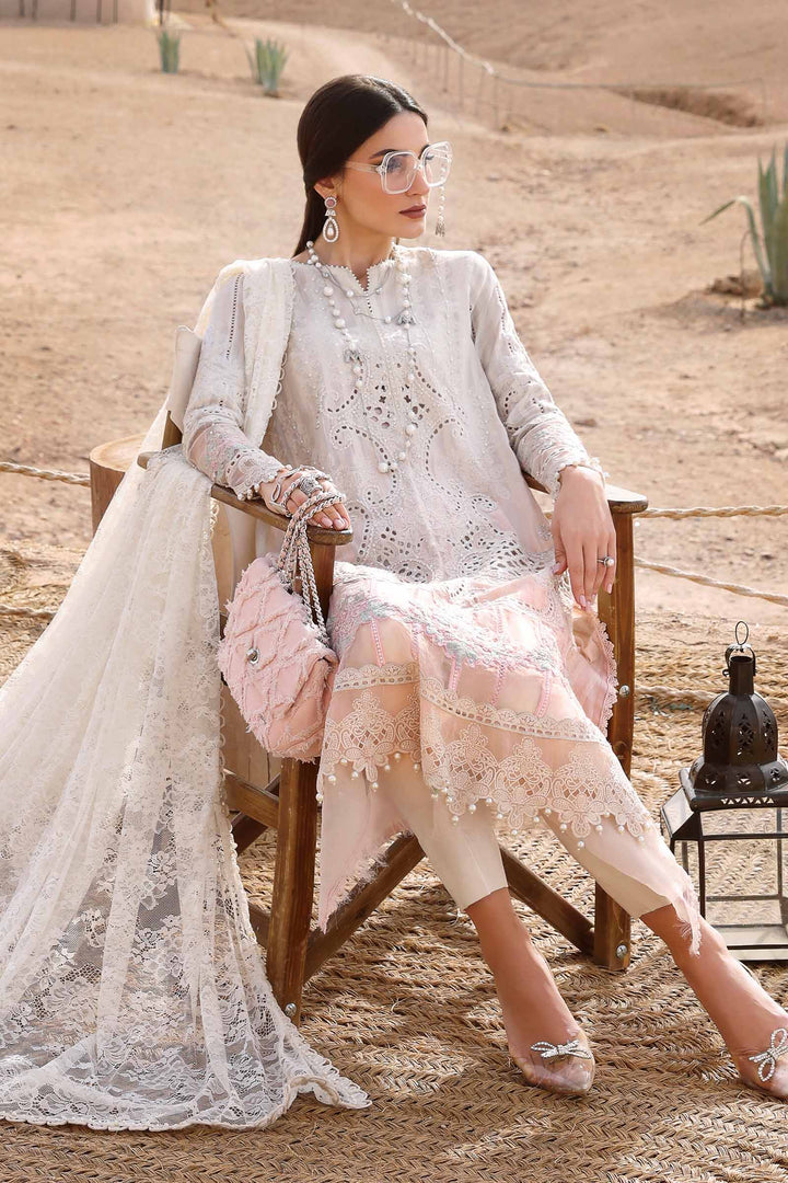 3 Piece White Embroidered Dobby Lawn Suit | D-2515-A