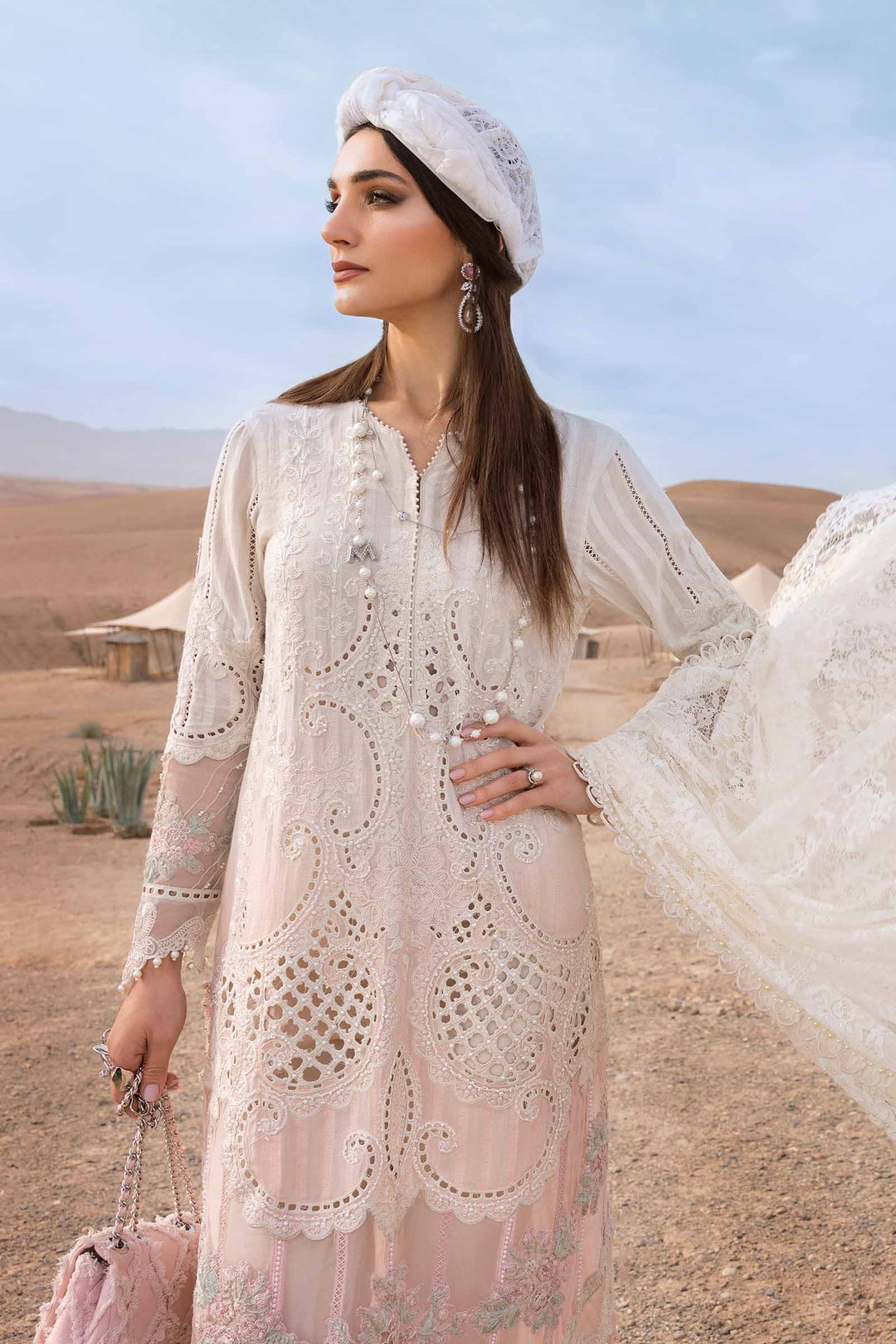 3 Piece White Embroidered Dobby Lawn Suit | D-2515-A