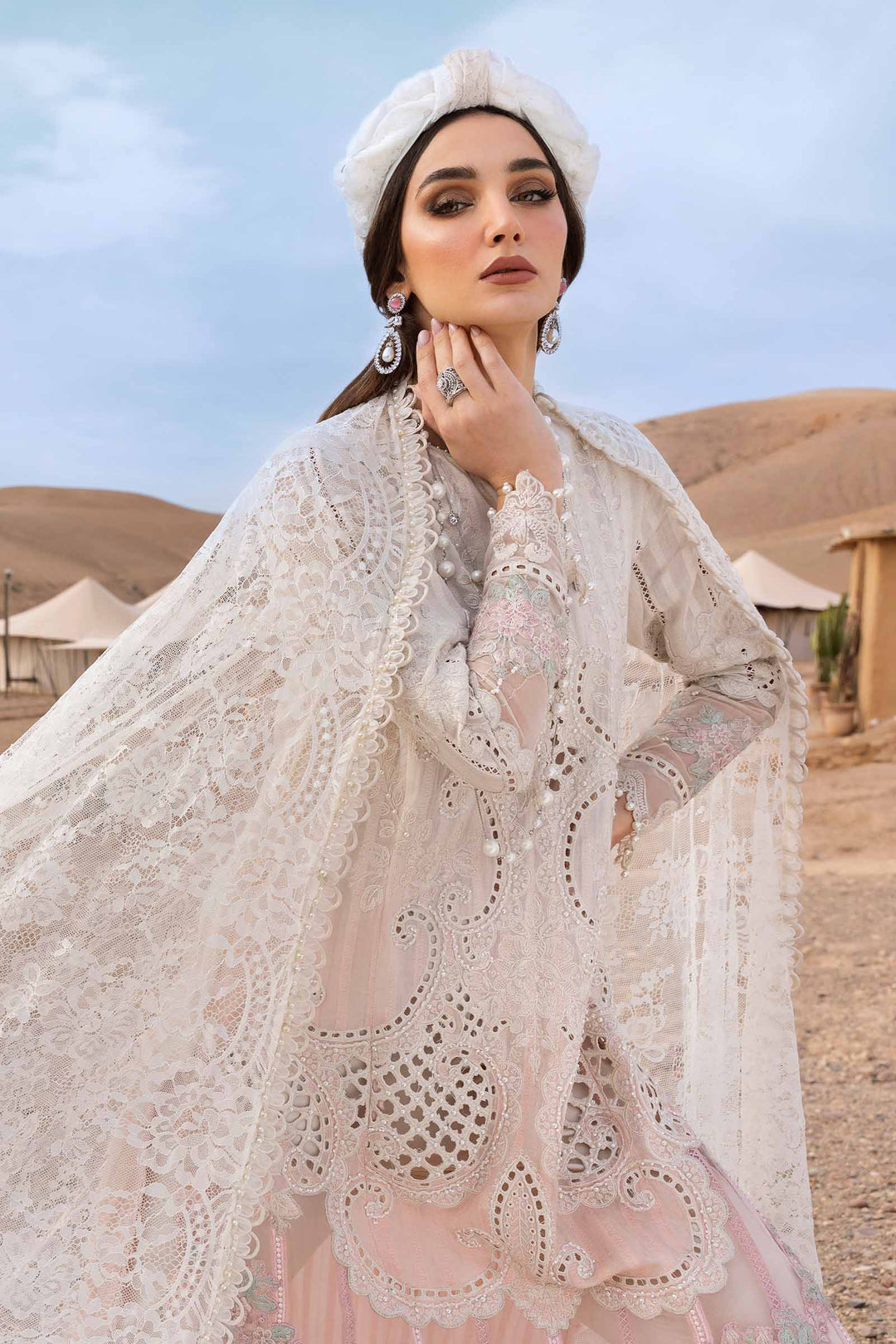 3 Piece White Embroidered Dobby Lawn Suit | D-2515-A