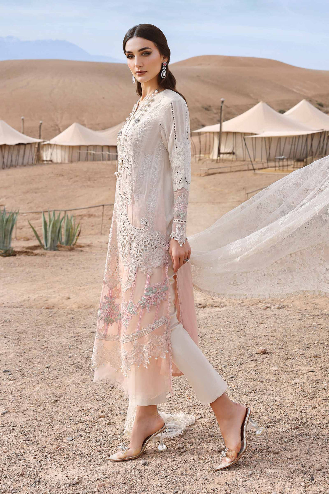 3 Piece White Embroidered Dobby Lawn Suit | D-2515-A