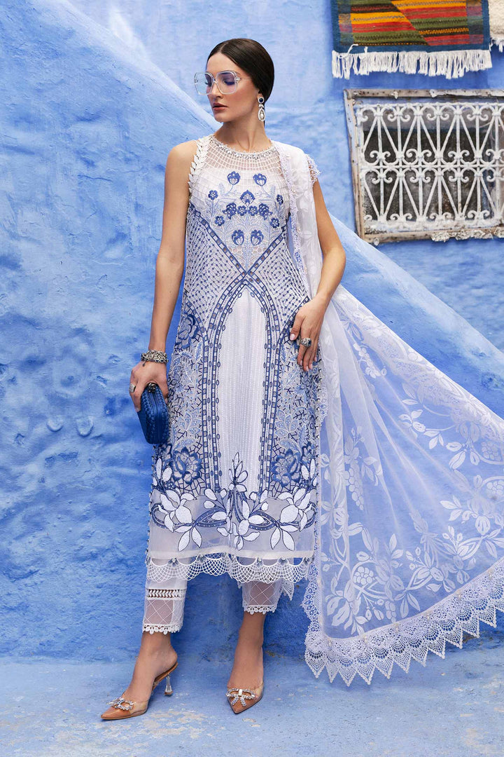 3 Piece White Embroidered Paper Cotton Suit | D-2510-A