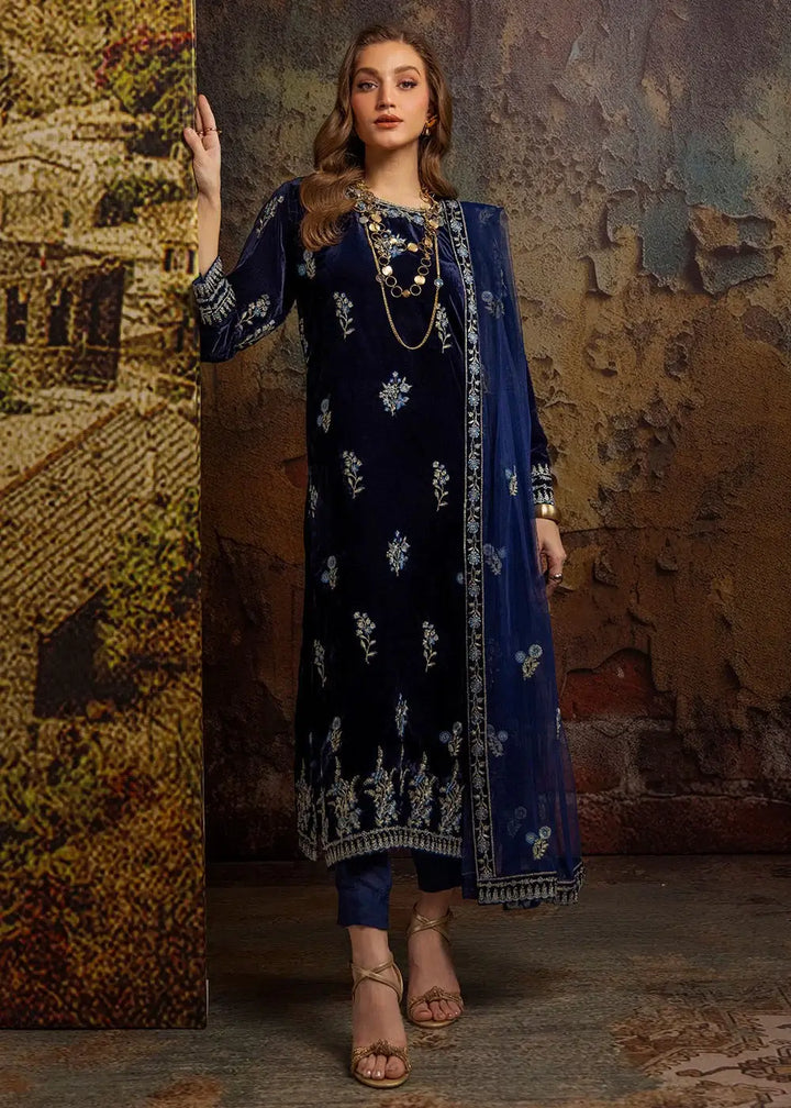Admiral Blue Embroidered Velvet Suit – Merakish 3-Piece Unstitched
