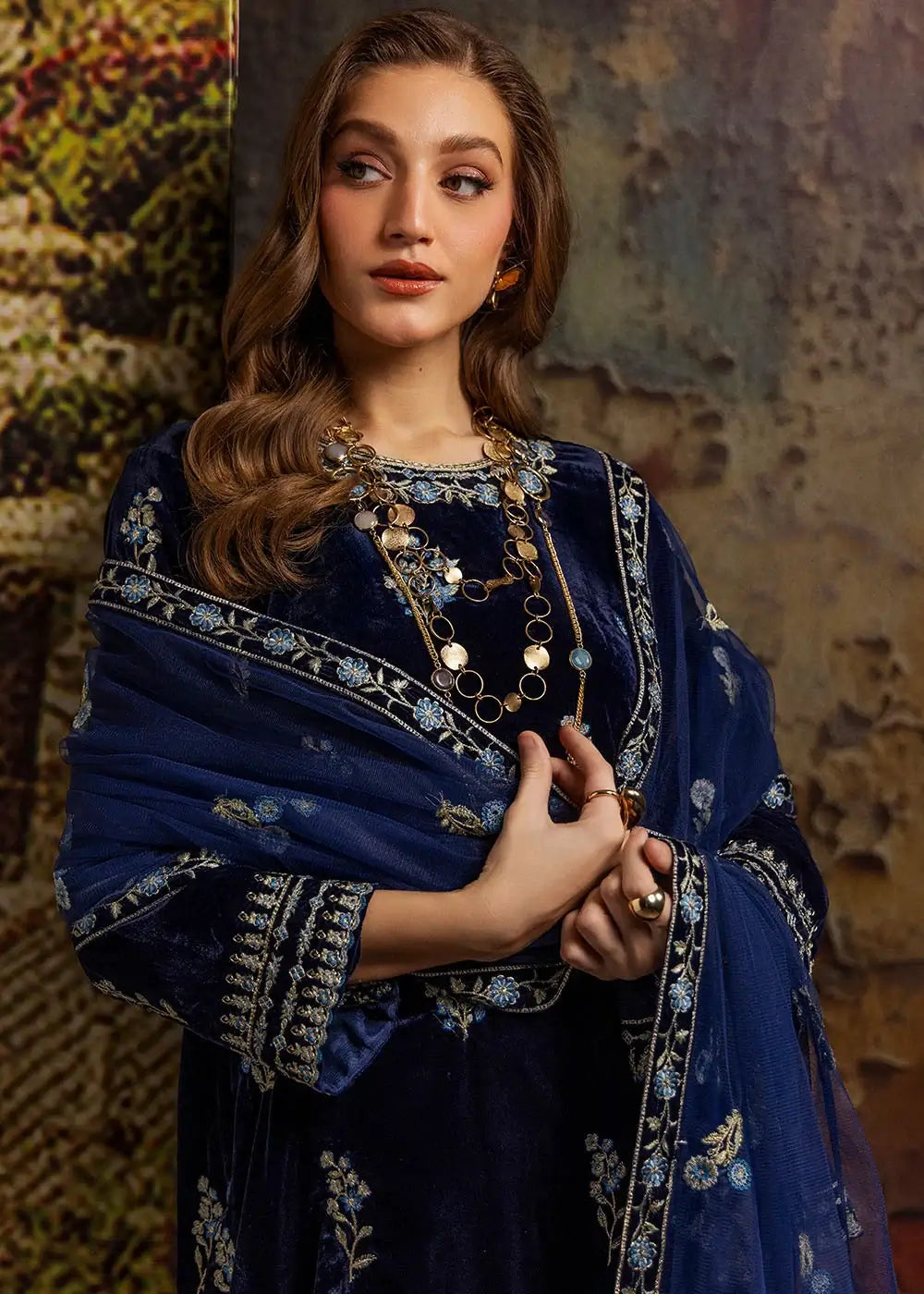 Admiral Blue Embroidered Velvet Suit – Merakish 3-Piece Unstitched