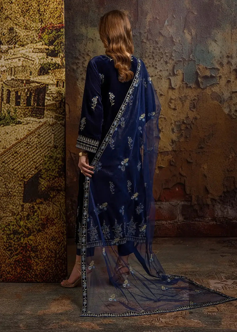 Admiral Blue Embroidered Velvet Suit – Merakish 3-Piece Unstitched