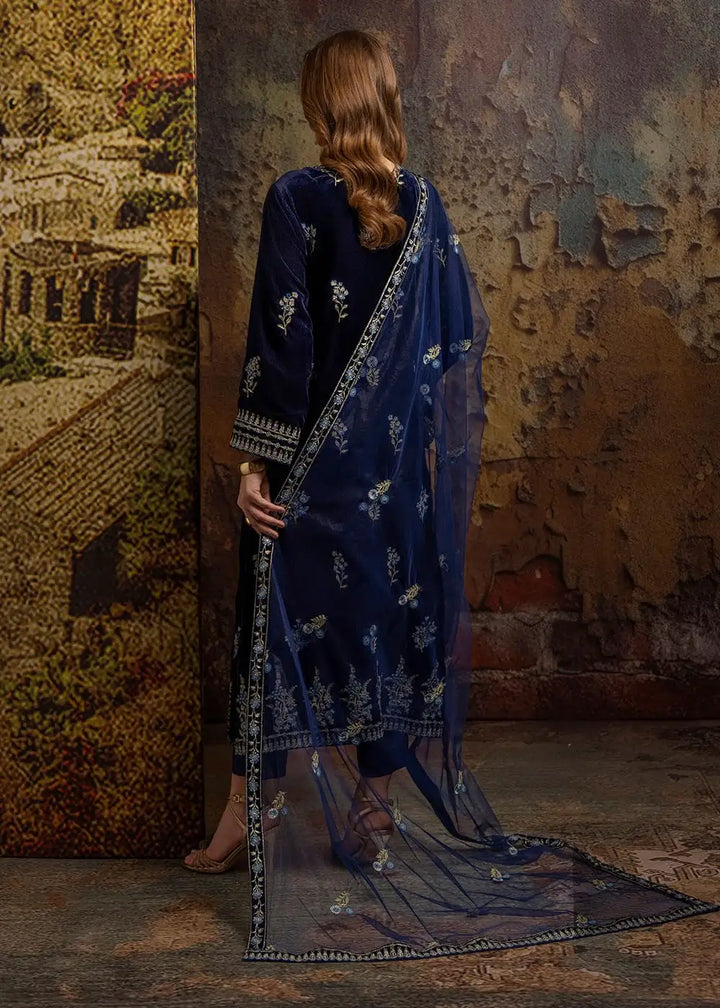 Admiral Blue Embroidered Velvet Suit – Merakish 3-Piece Unstitched