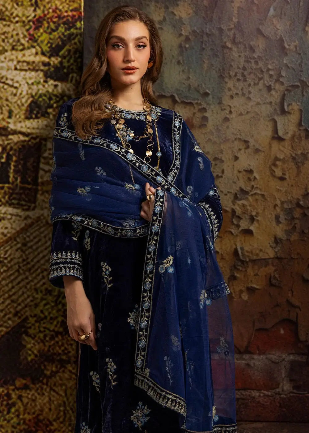 Admiral Blue Embroidered Velvet Suit – Merakish 3-Piece Unstitched