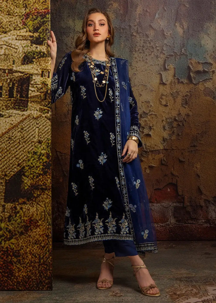 Admiral Blue Embroidered Velvet Suit – Merakish 3-Piece Unstitched