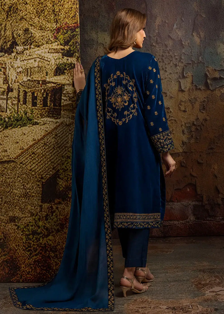Antique Blue Embroidered Velvet Suit – Merakish 3-Piece Unstitched