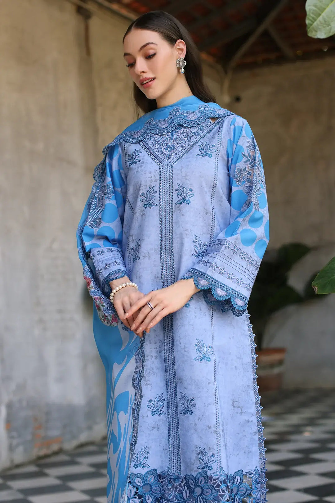 3-PC Unstitched Embroidered Printed Lawn MIRAAS Collection CMR5-03