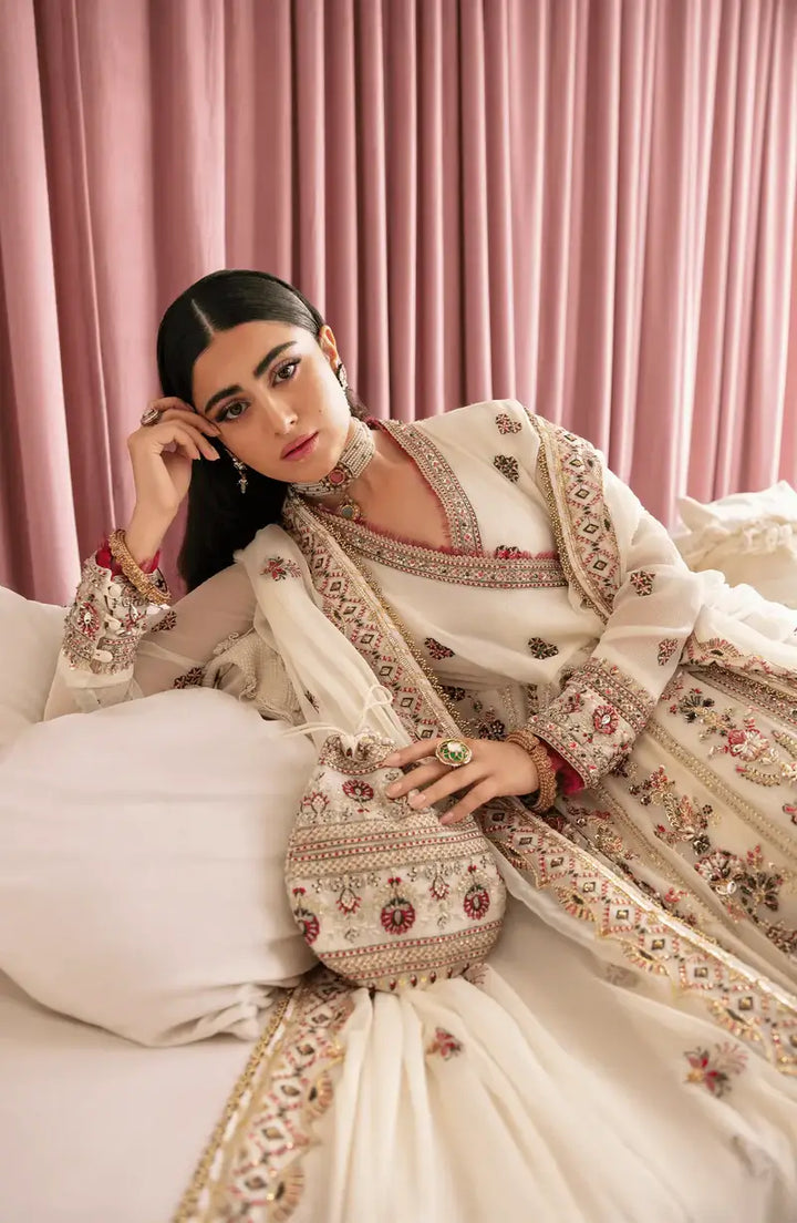 Zebaish Evara Embroidered & Embellished Chiffon Suit with Silk Trouser