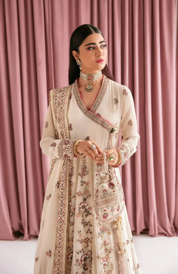 Zebaish Evara Embroidered & Embellished Chiffon Suit with Silk Trouser