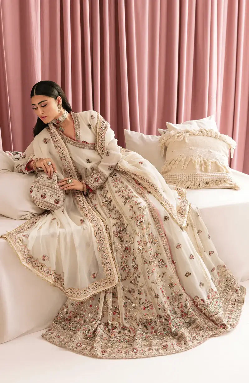 Zebaish Evara Embroidered & Embellished Chiffon Suit with Silk Trouser