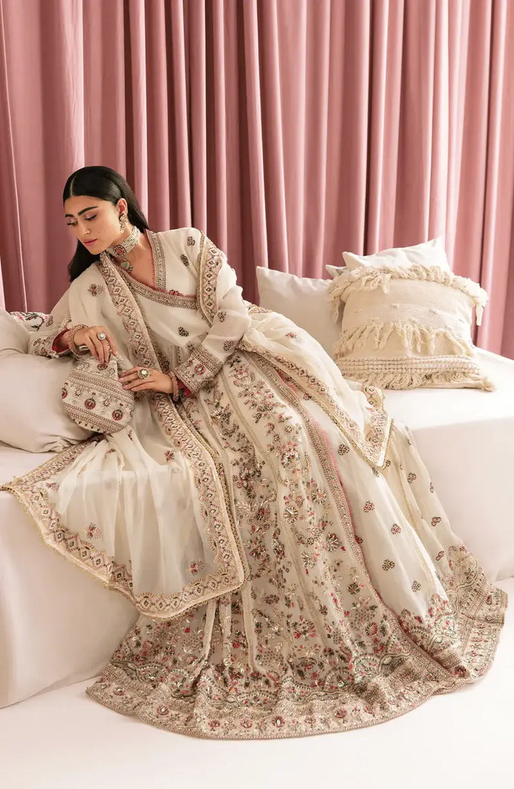 Zebaish Evara Embroidered & Embellished Chiffon Suit with Silk Trouser