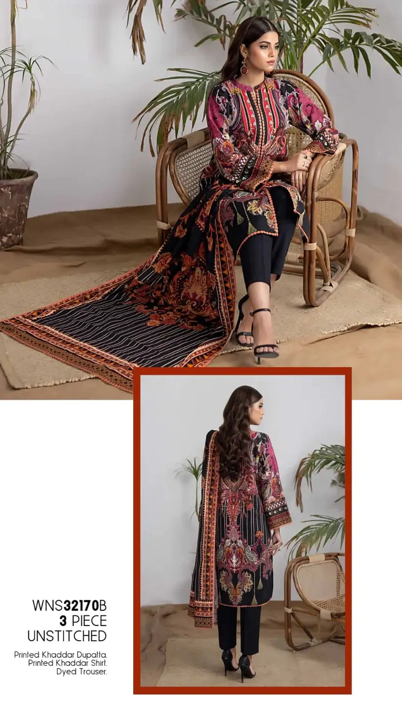 Gul Ahmed 3Pc Unstitched Printed Khaddar Suit – WNS32170B
