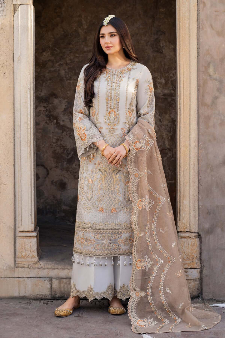 Mushk 3-Piece Unstitched Luxury Organza Suit Gray