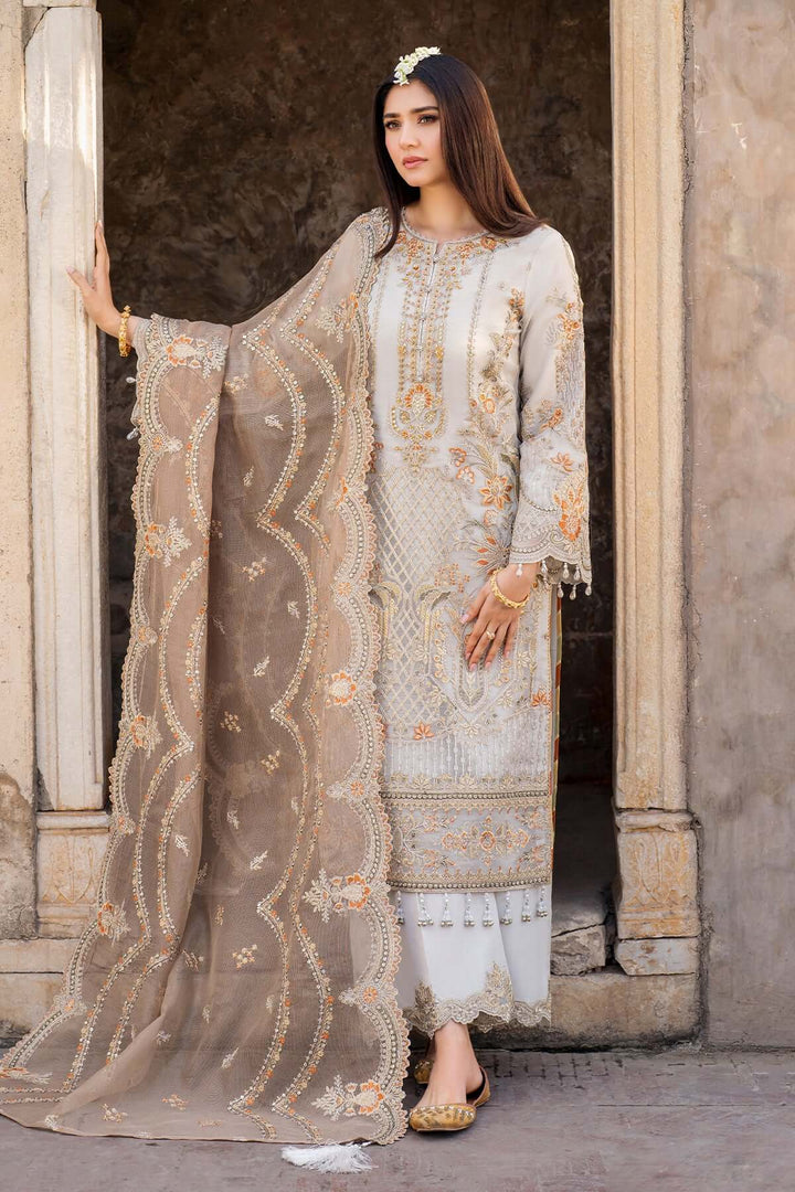 Mushk 3-Piece Unstitched Luxury Organza Suit Gray