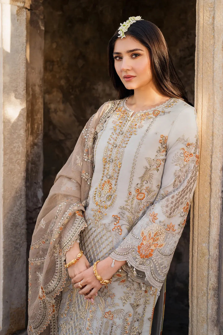 Mushk 3-Piece Unstitched Luxury Organza Suit Gray
