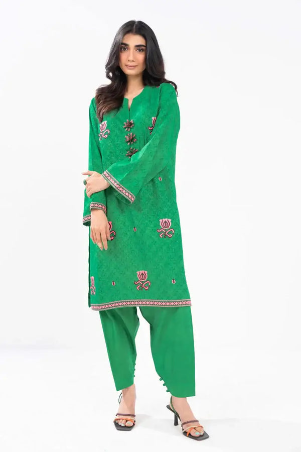 2PC Unstitched Embroidered Self Jacquard Suit with Cambric Trouser