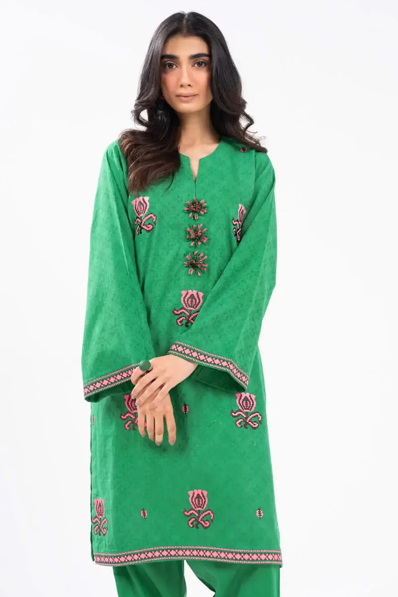 2PC Unstitched Embroidered Self Jacquard Suit with Cambric Trouser
