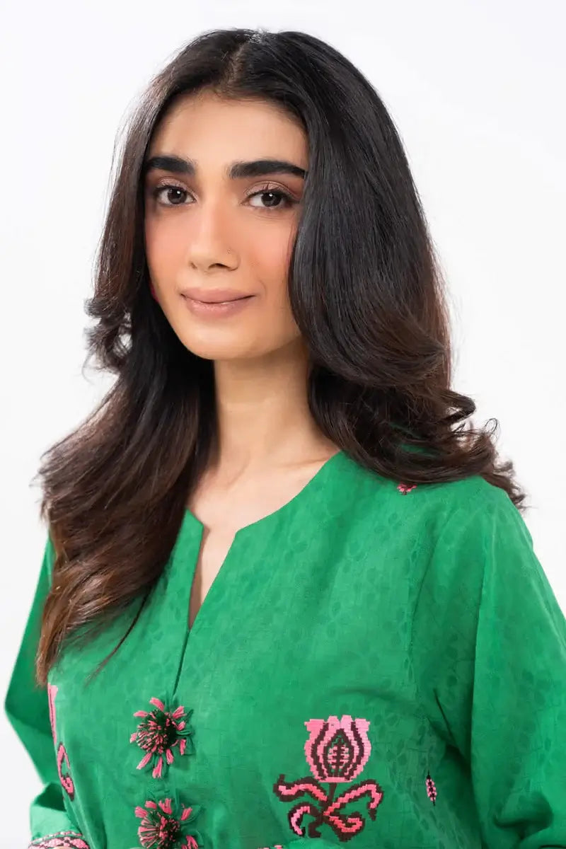 2PC Unstitched Embroidered Self Jacquard Suit with Cambric Trouser