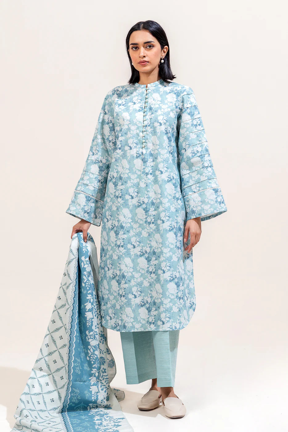 Piece Printed Khaddar Suit Sapphire Bloom