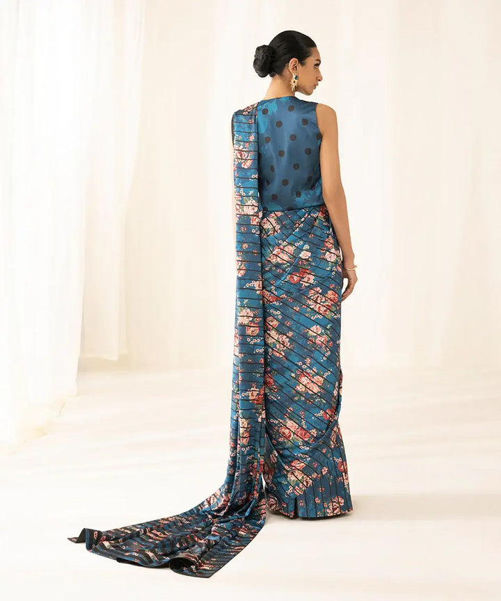 Teal Printed Silk Saree