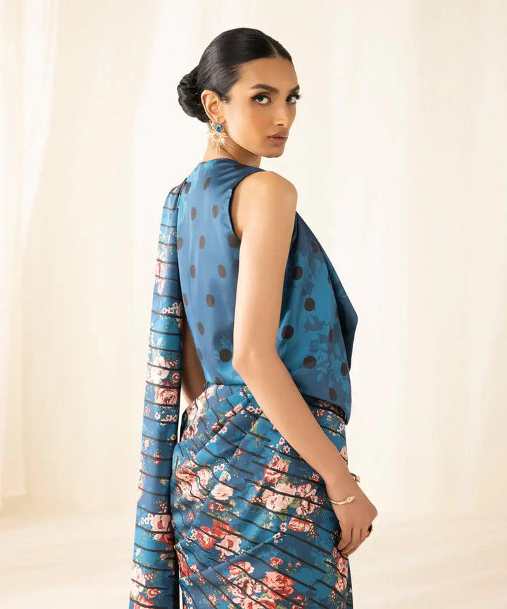 Teal Printed Silk Saree