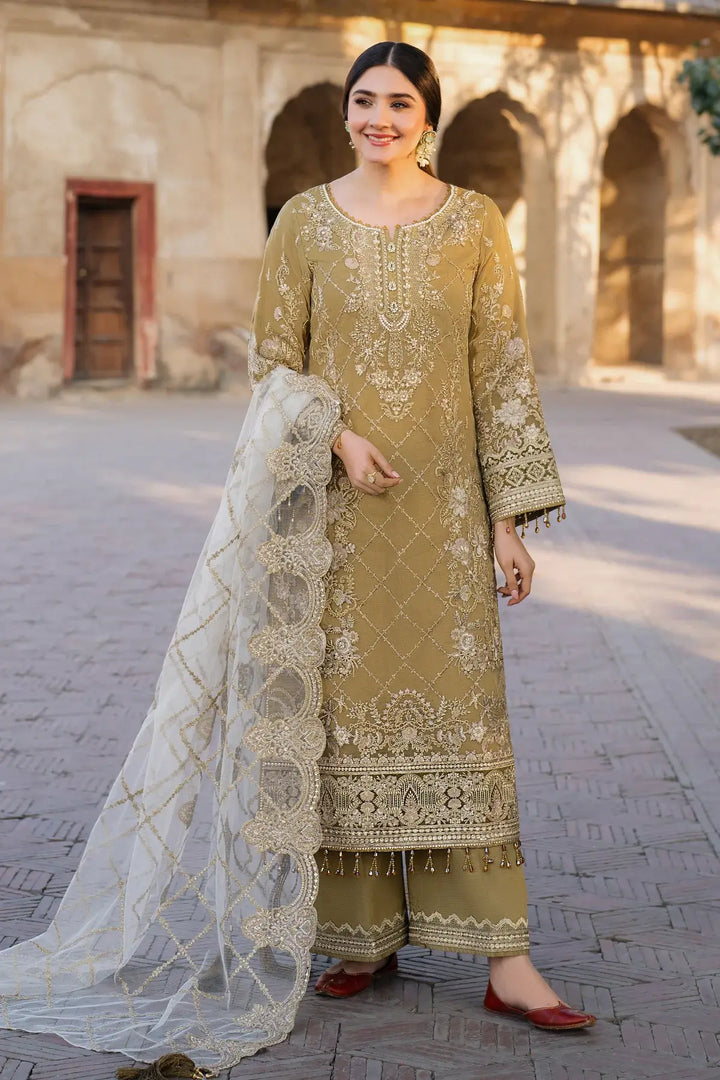 Rutaj 3-Piece Unstitched Luxury Organza Suit Mustard