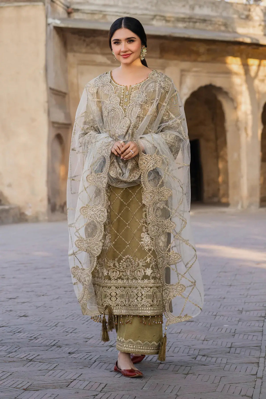Rutaj 3-Piece Unstitched Luxury Organza Suit Mustard