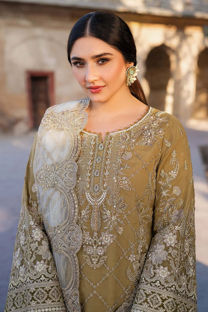 Rutaj 3-Piece Unstitched Luxury Organza Suit Mustard