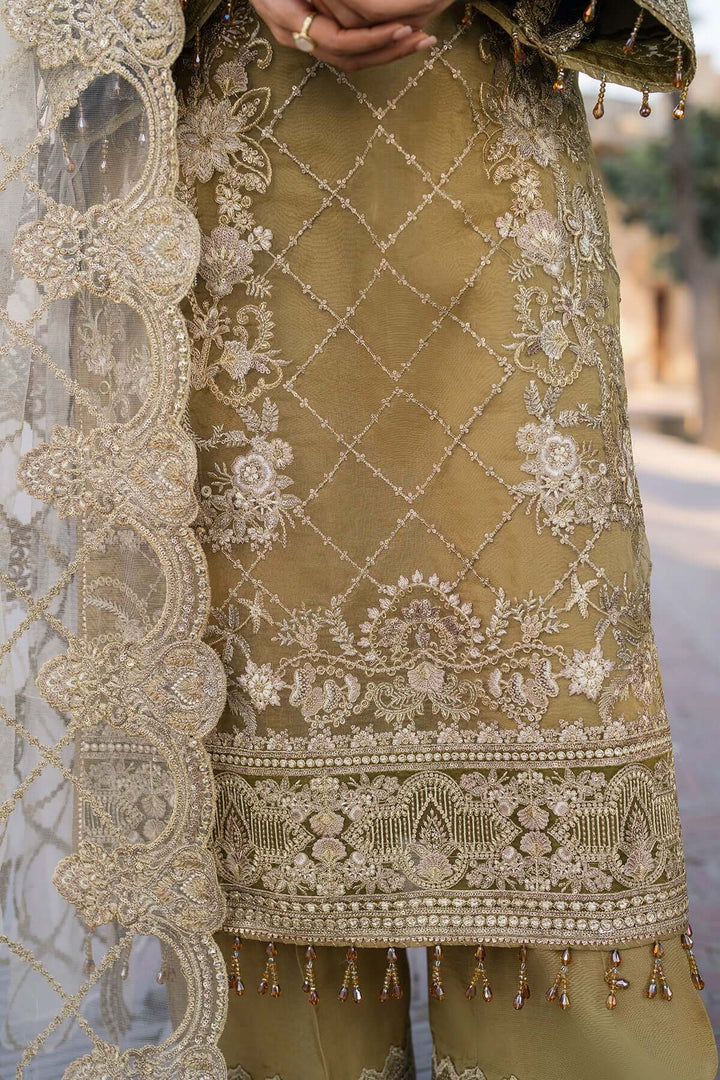 Rutaj 3-Piece Unstitched Luxury Organza Suit Mustard