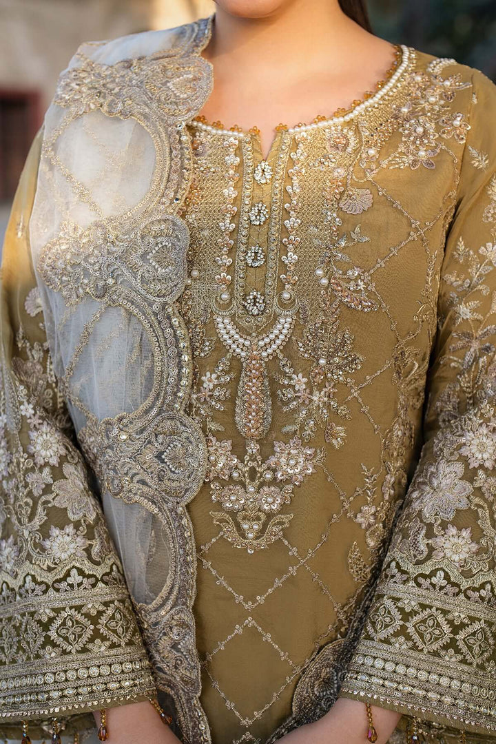 Rutaj 3-Piece Unstitched Luxury Organza Suit Mustard