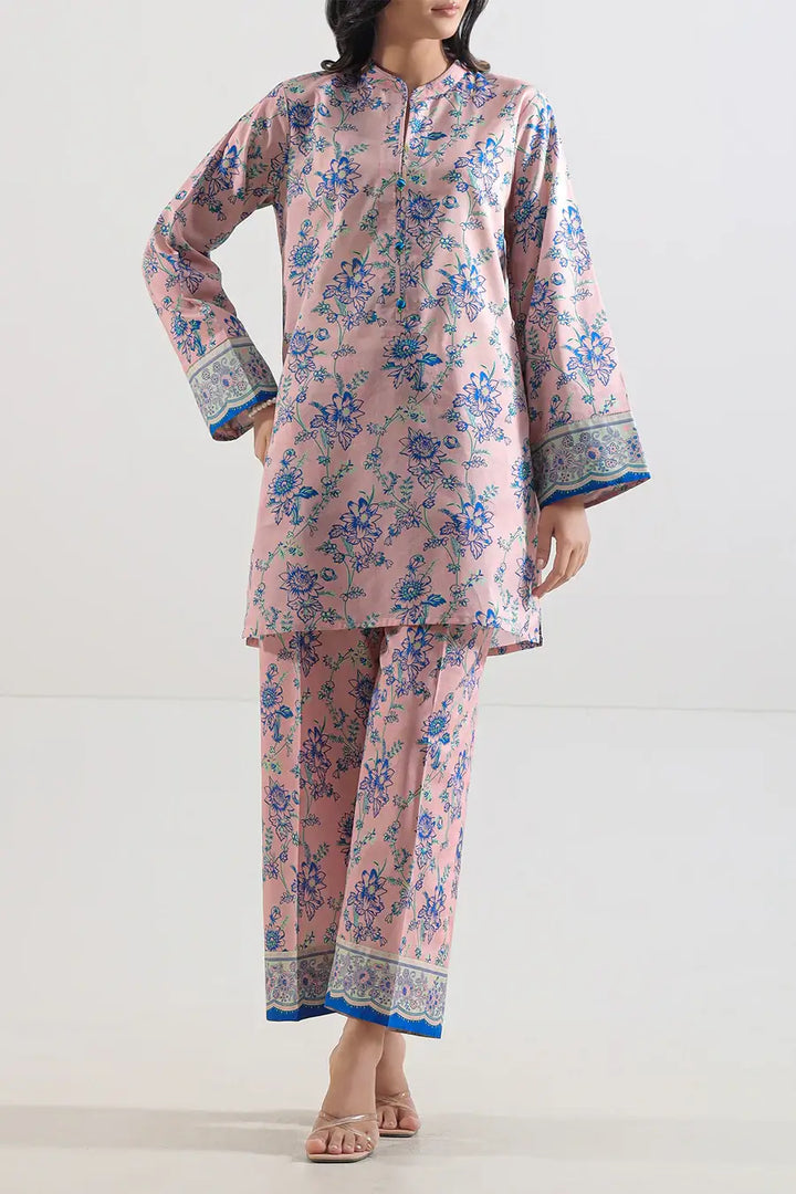 Unstitched Printed Lawn 2 Piece Baby Pink (Shirt/Trouser)