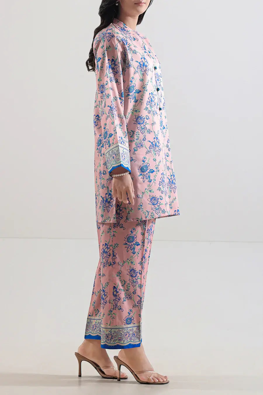 Unstitched Printed Lawn 2 Piece Baby Pink (Shirt/Trouser)