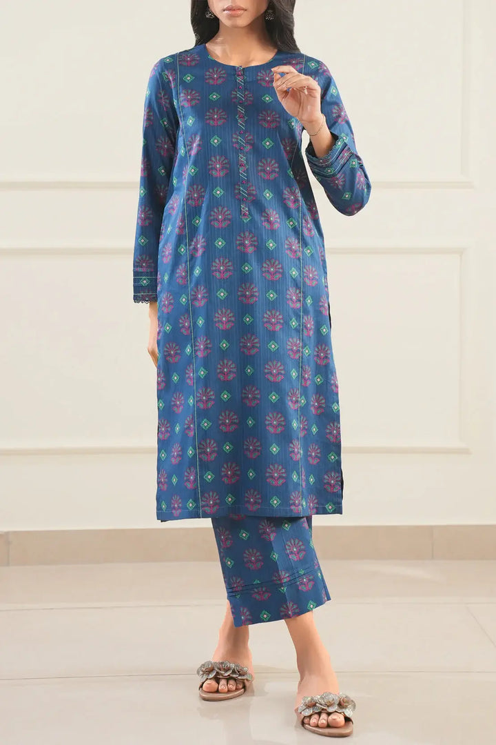 Unstitched Printed Lawn 2 Piece Blue Color (Shirt/Trouser)