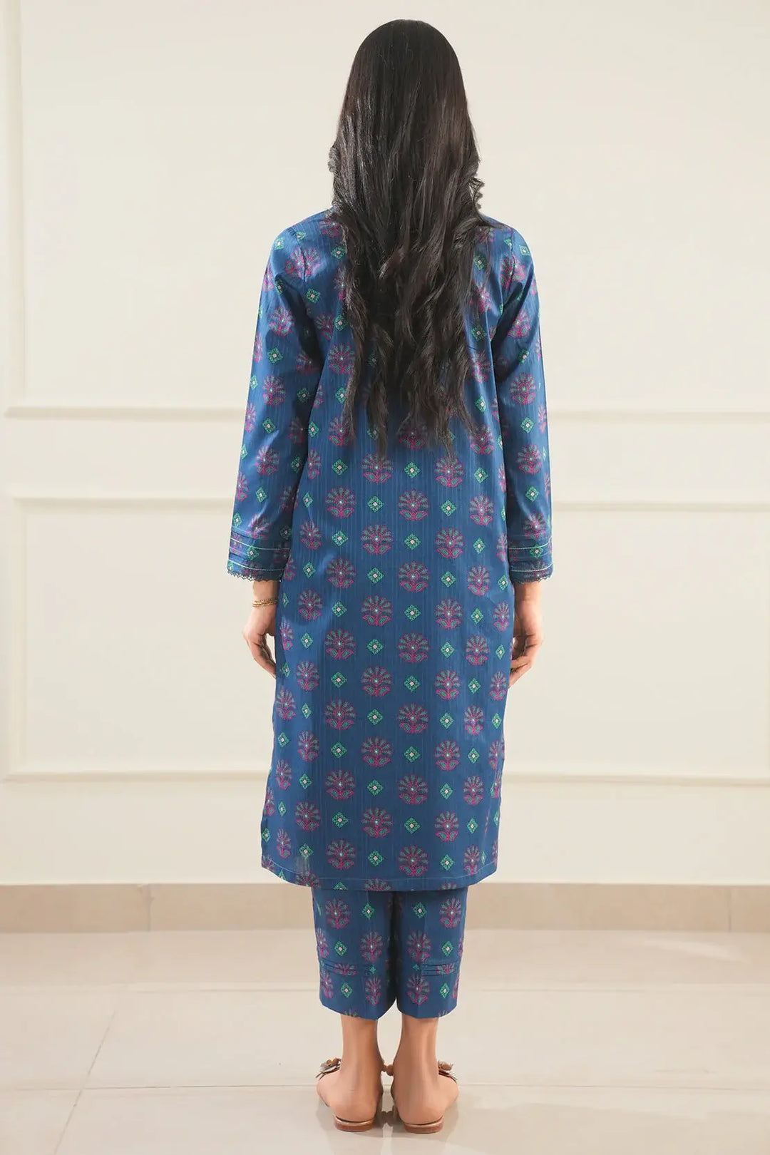 Unstitched Printed Lawn 2 Piece Blue Color (Shirt/Trouser)