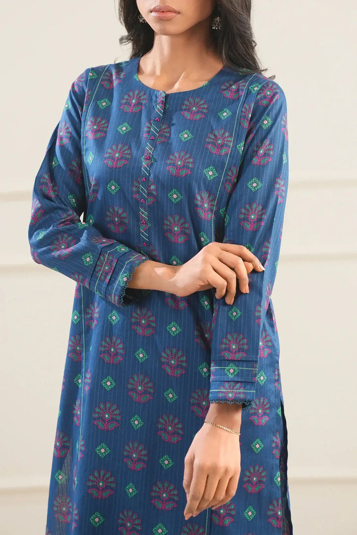 Unstitched Printed Lawn 2 Piece Blue Color (Shirt/Trouser)