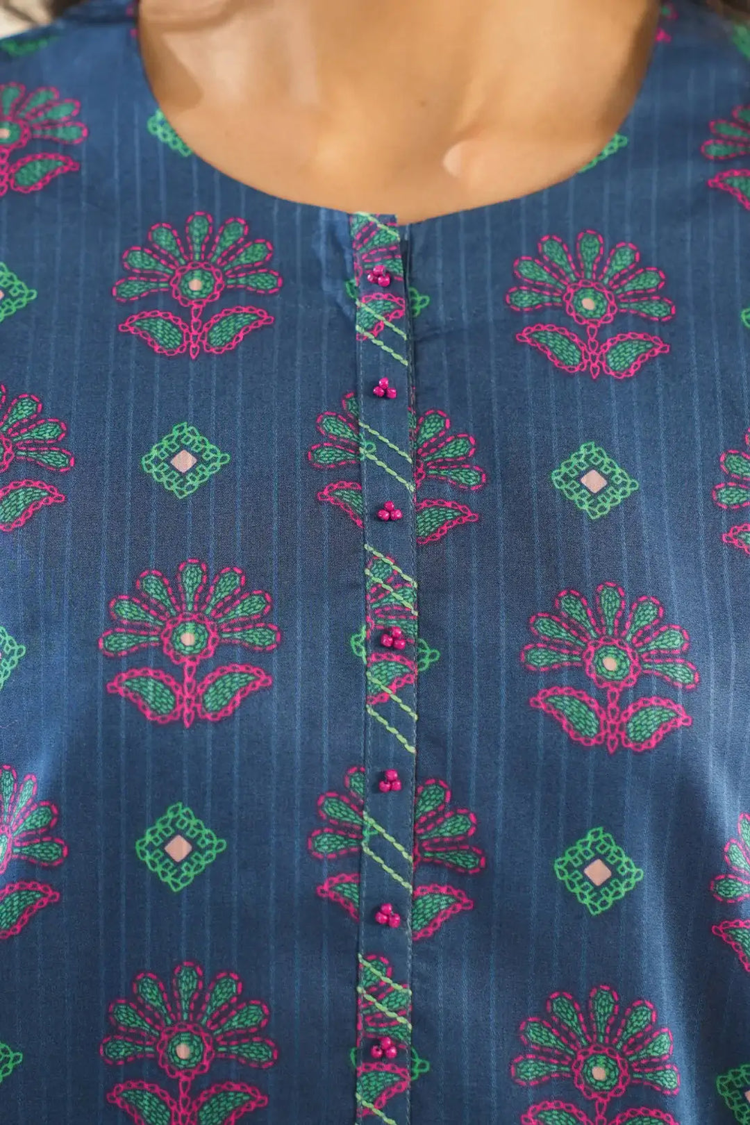 Unstitched Printed Lawn 2 Piece Blue Color (Shirt/Trouser)