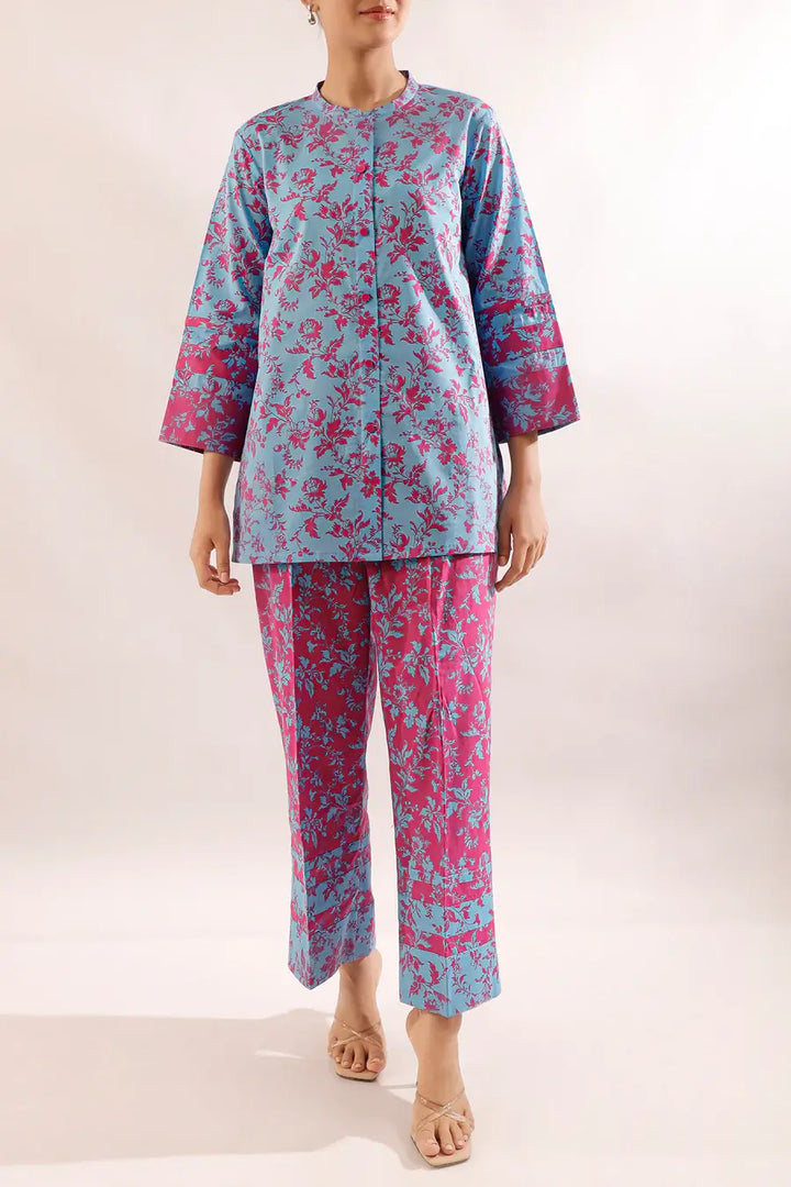 Unstitched Printed Lawn 2 Piece Color Blue (Shirt/Trouser)