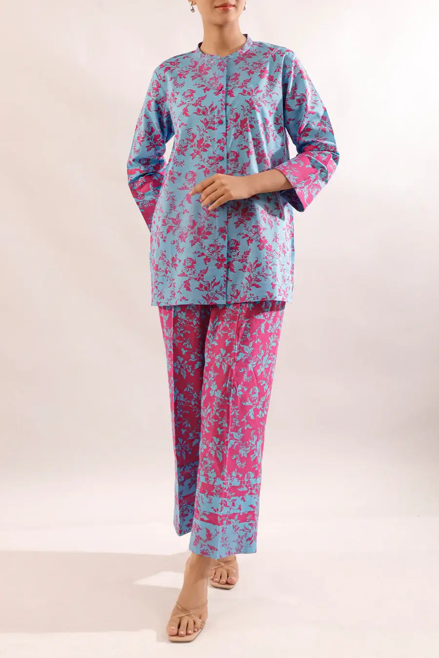 Unstitched Printed Lawn 2 Piece Color Blue (Shirt/Trouser)