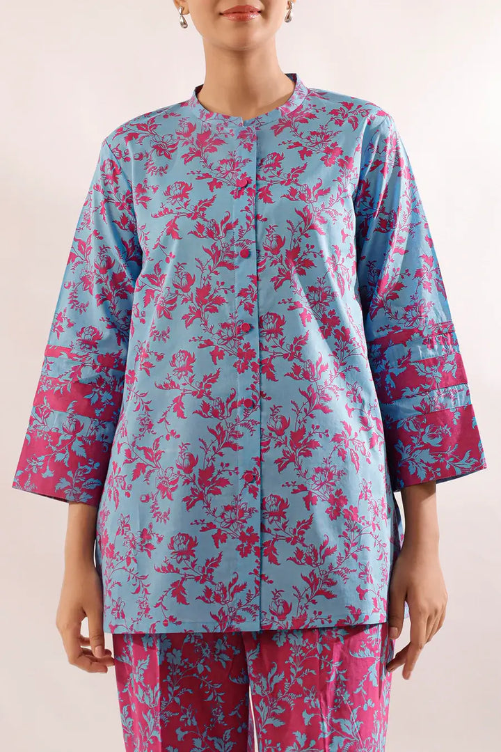 Unstitched Printed Lawn 2 Piece Color Blue (Shirt/Trouser)