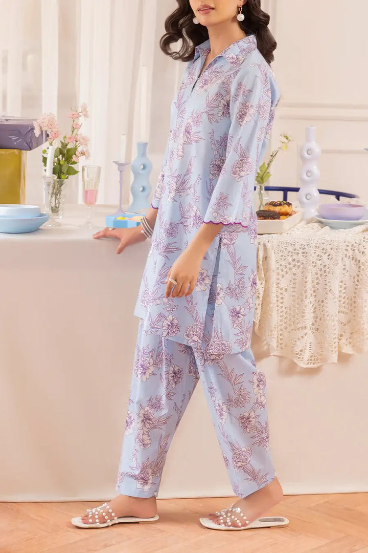 Unstitched Printed Lawn 2 Piece Color Sky Blue