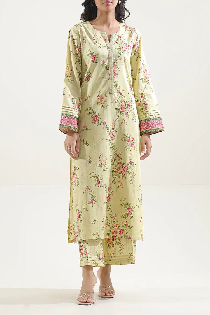 Unstitched Printed Lawn 2 Piece Cream (Shirt/Trouser)