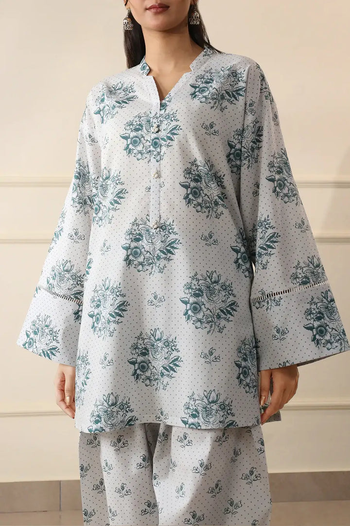 Unstitched Printed Lawn 2 Piece Grey (Shirt/Trouser)