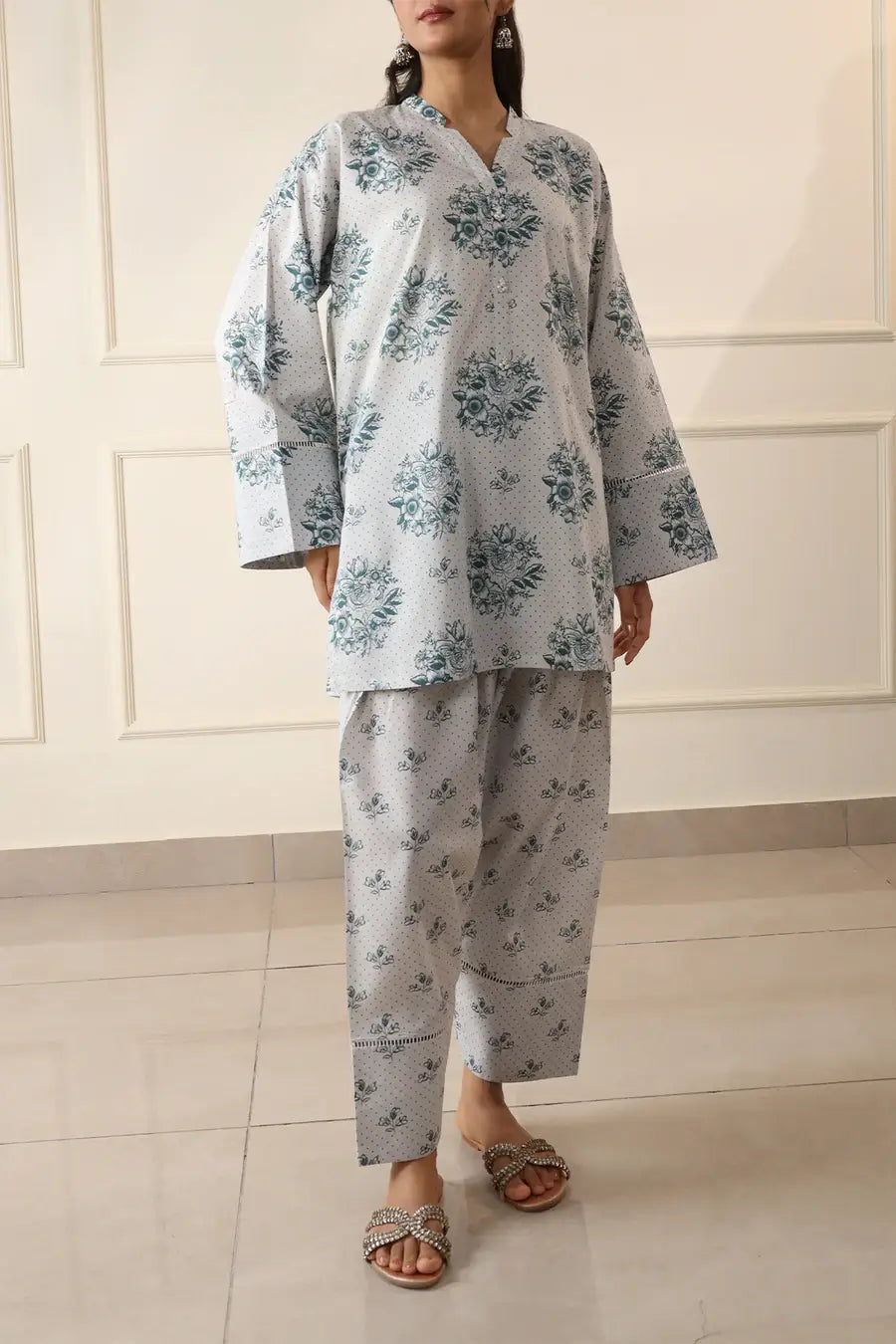 Unstitched Printed Lawn 2 Piece Grey (Shirt/Trouser)